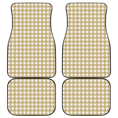 Beige And White Check Pattern Print Front and Back Car Floor Mats