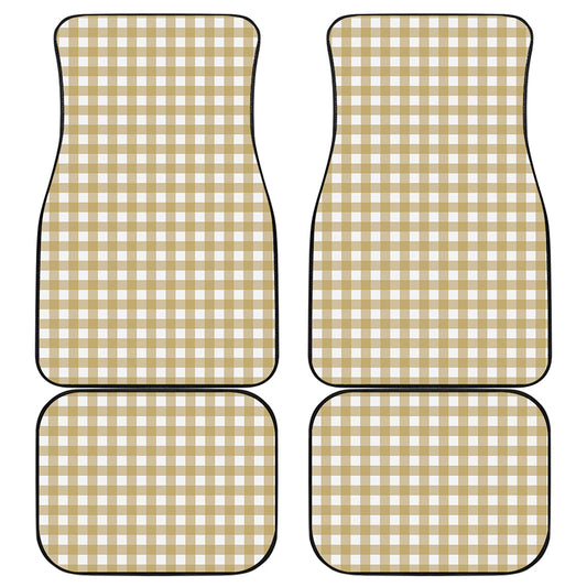 Beige And White Check Pattern Print Front and Back Car Floor Mats