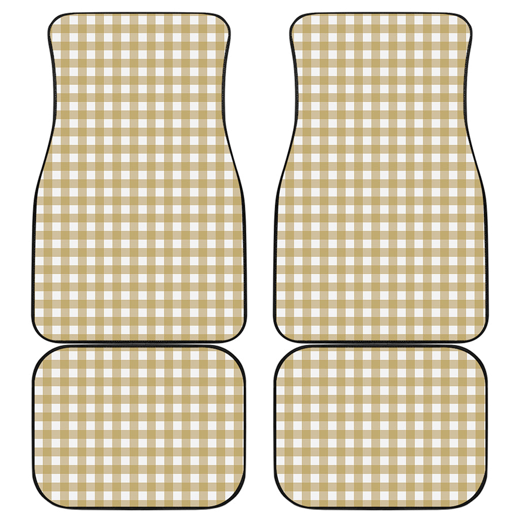 Beige And White Check Pattern Print Front and Back Car Floor Mats