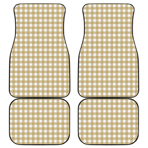 Beige And White Check Pattern Print Front and Back Car Floor Mats