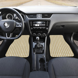 Beige And White Check Pattern Print Front and Back Car Floor Mats