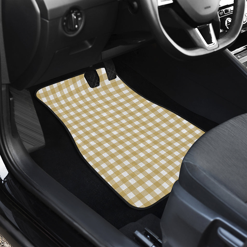 Beige And White Check Pattern Print Front and Back Car Floor Mats
