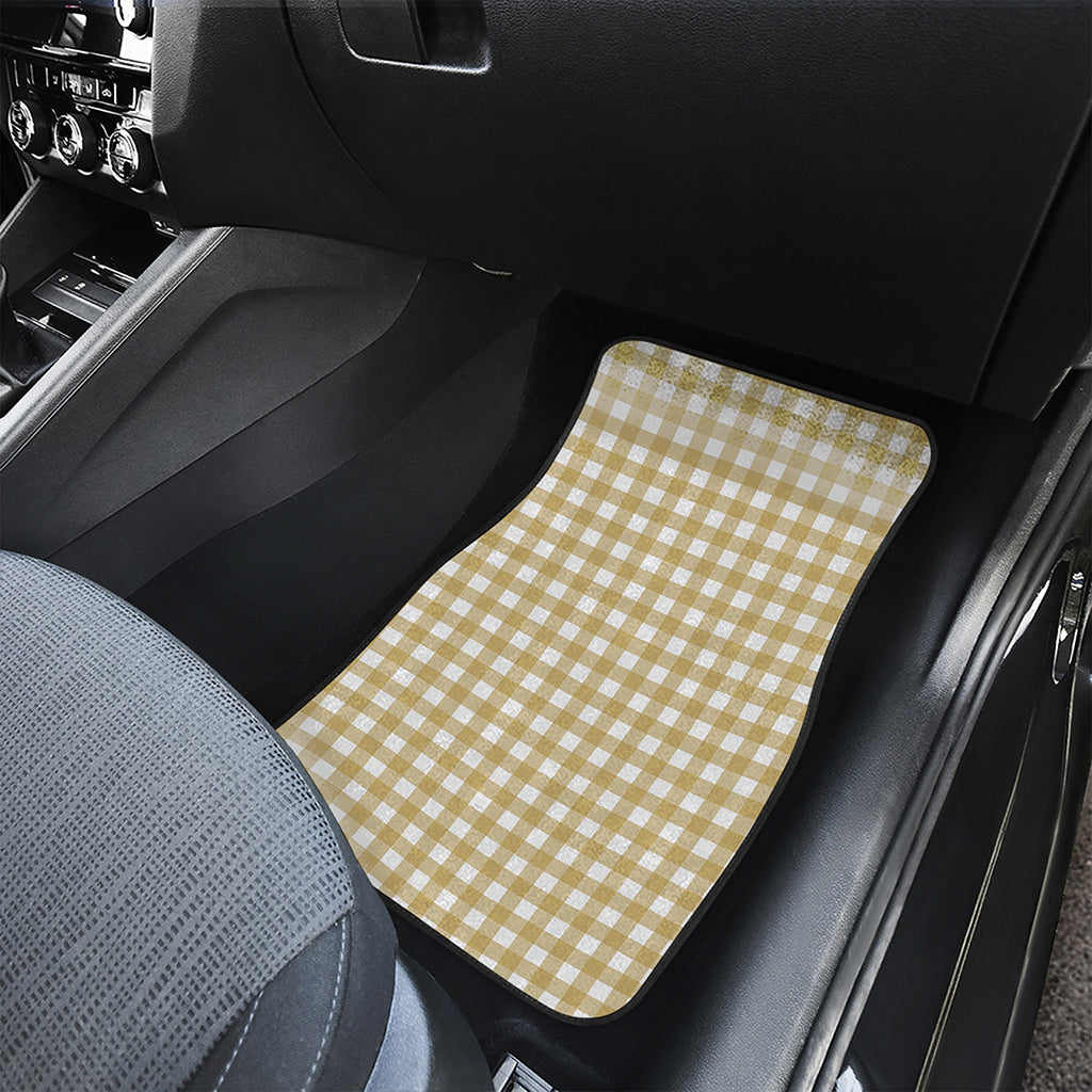 Beige And White Check Pattern Print Front Car Floor Mats