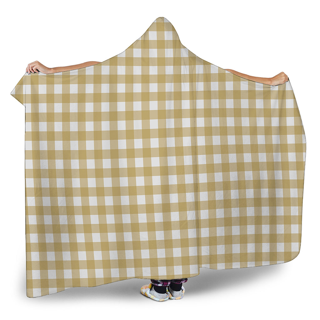 Beige And White Check Pattern Print Hooded Blanket