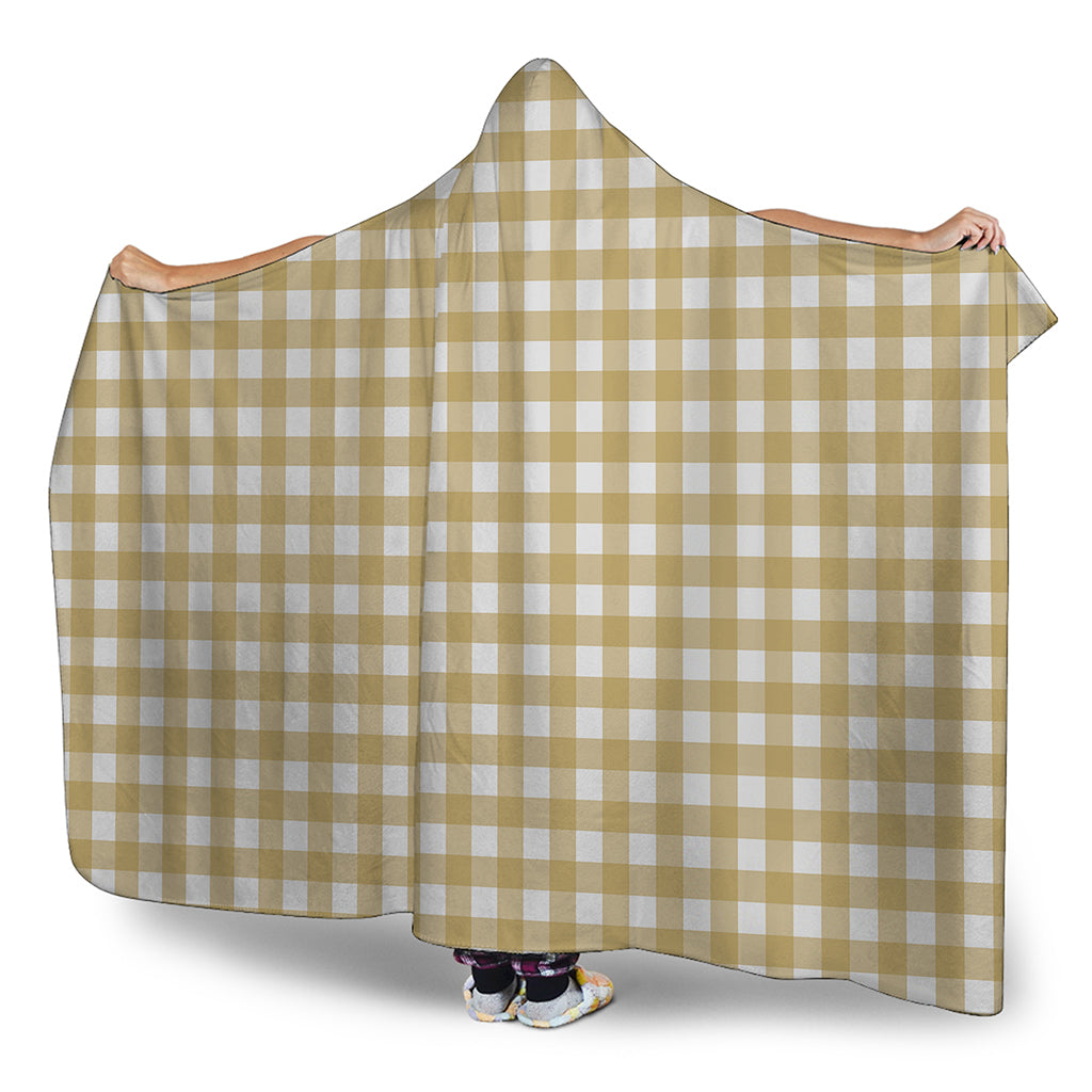 Beige And White Check Pattern Print Hooded Blanket