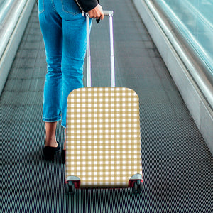 Beige And White Check Pattern Print Luggage Cover