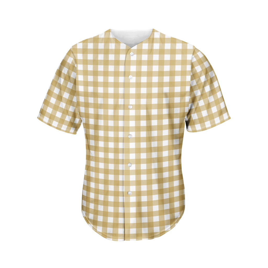 Beige And White Check Pattern Print Men's Baseball Jersey