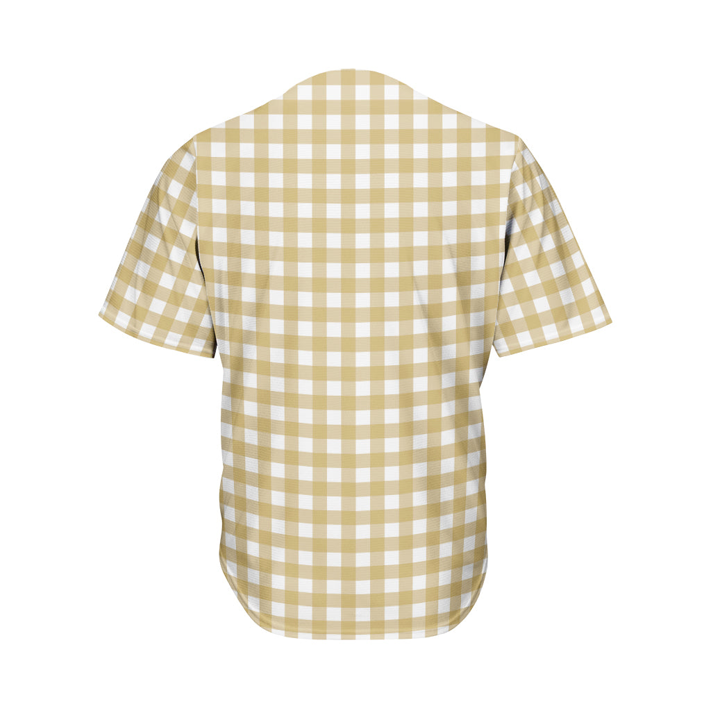 Beige And White Check Pattern Print Men's Baseball Jersey