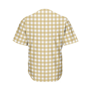 Beige And White Check Pattern Print Men's Baseball Jersey