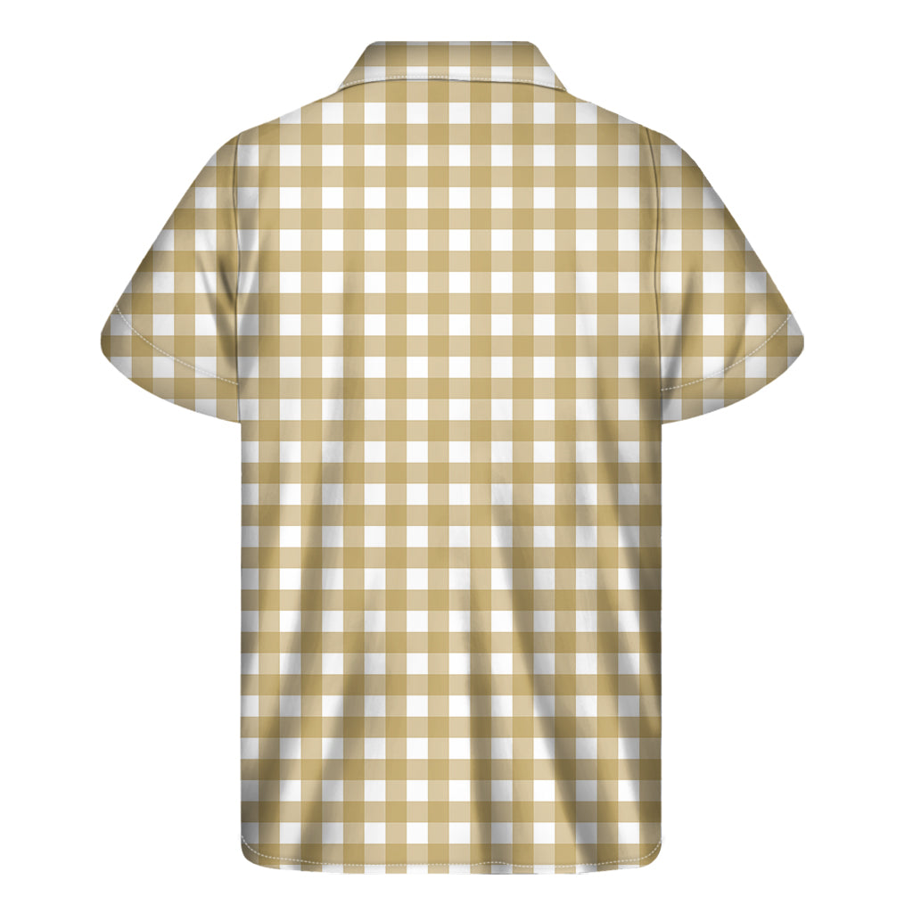 Beige And White Check Pattern Print Men's Short Sleeve Shirt