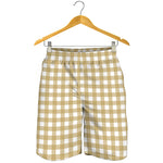 Beige And White Check Pattern Print Men's Shorts