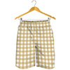 Beige And White Check Pattern Print Men's Shorts