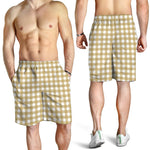 Beige And White Check Pattern Print Men's Shorts