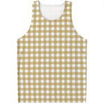 Beige And White Check Pattern Print Men's Tank Top