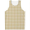 Beige And White Check Pattern Print Men's Tank Top