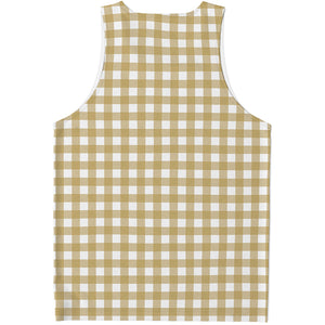 Beige And White Check Pattern Print Men's Tank Top