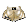 Beige And White Check Pattern Print Muay Thai Boxing Shorts