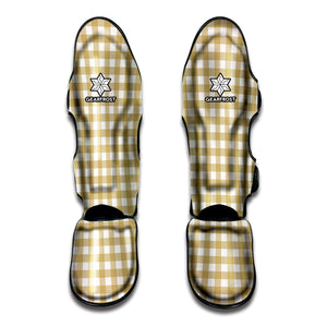 Beige And White Check Pattern Print Muay Thai Shin Guard