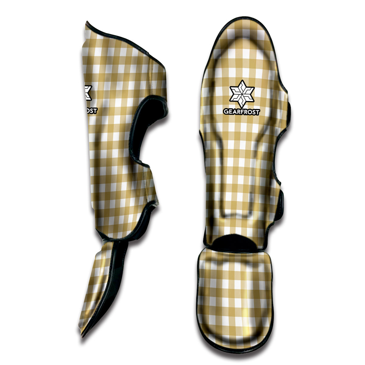 Beige And White Check Pattern Print Muay Thai Shin Guard