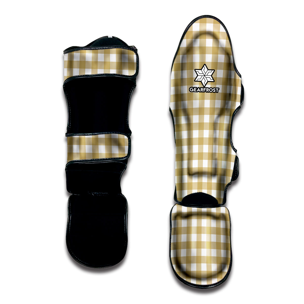 Beige And White Check Pattern Print Muay Thai Shin Guard