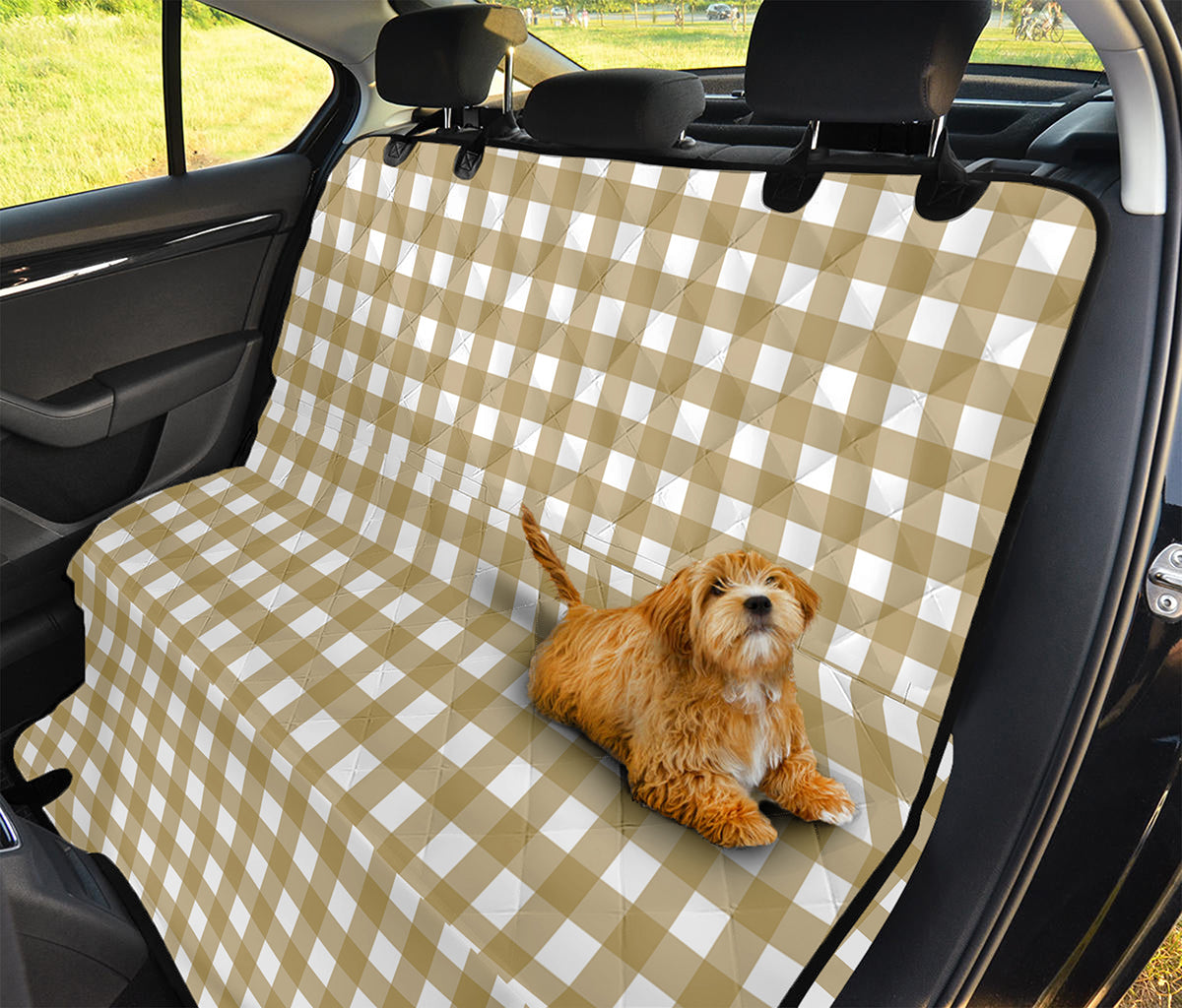 Beige And White Check Pattern Print Pet Car Back Seat Cover