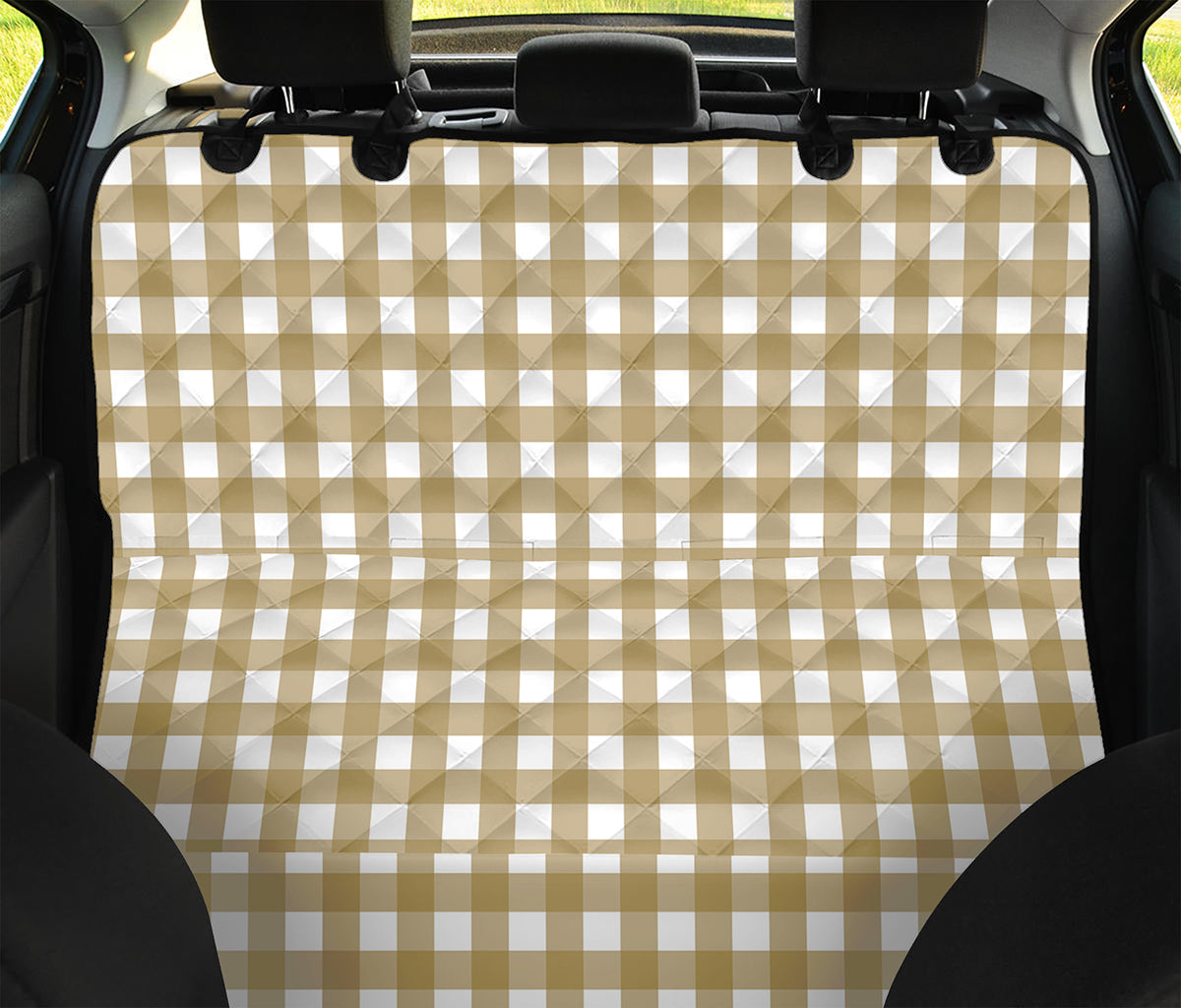 Beige And White Check Pattern Print Pet Car Back Seat Cover