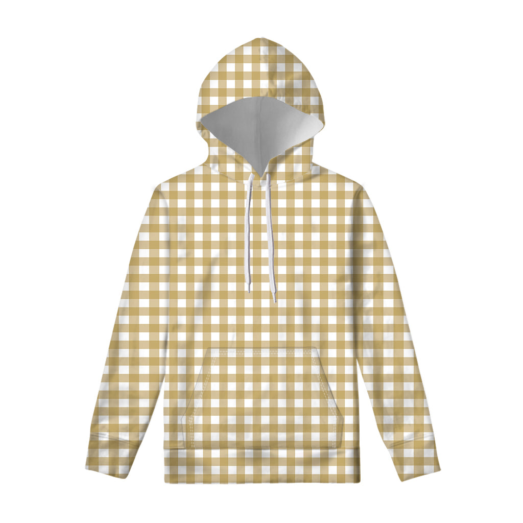 Beige And White Check Pattern Print Pullover Hoodie