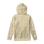 Beige And White Check Pattern Print Pullover Hoodie