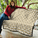 Beige And White Check Pattern Print Quilt
