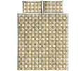 Beige And White Check Pattern Print Quilt Bed Set