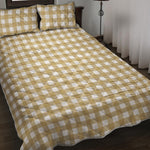 Beige And White Check Pattern Print Quilt Bed Set