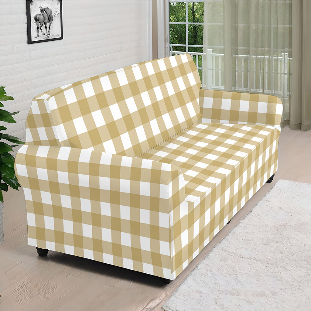 Beige And White Check Pattern Print Sofa Cover