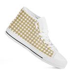 Beige And White Check Pattern Print White High Top Shoes