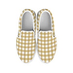 Beige And White Check Pattern Print White Slip On Shoes