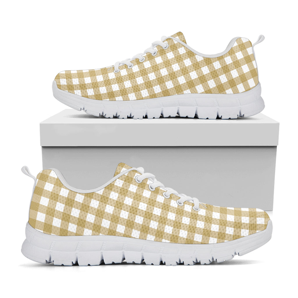 Beige And White Check Pattern Print White Sneakers