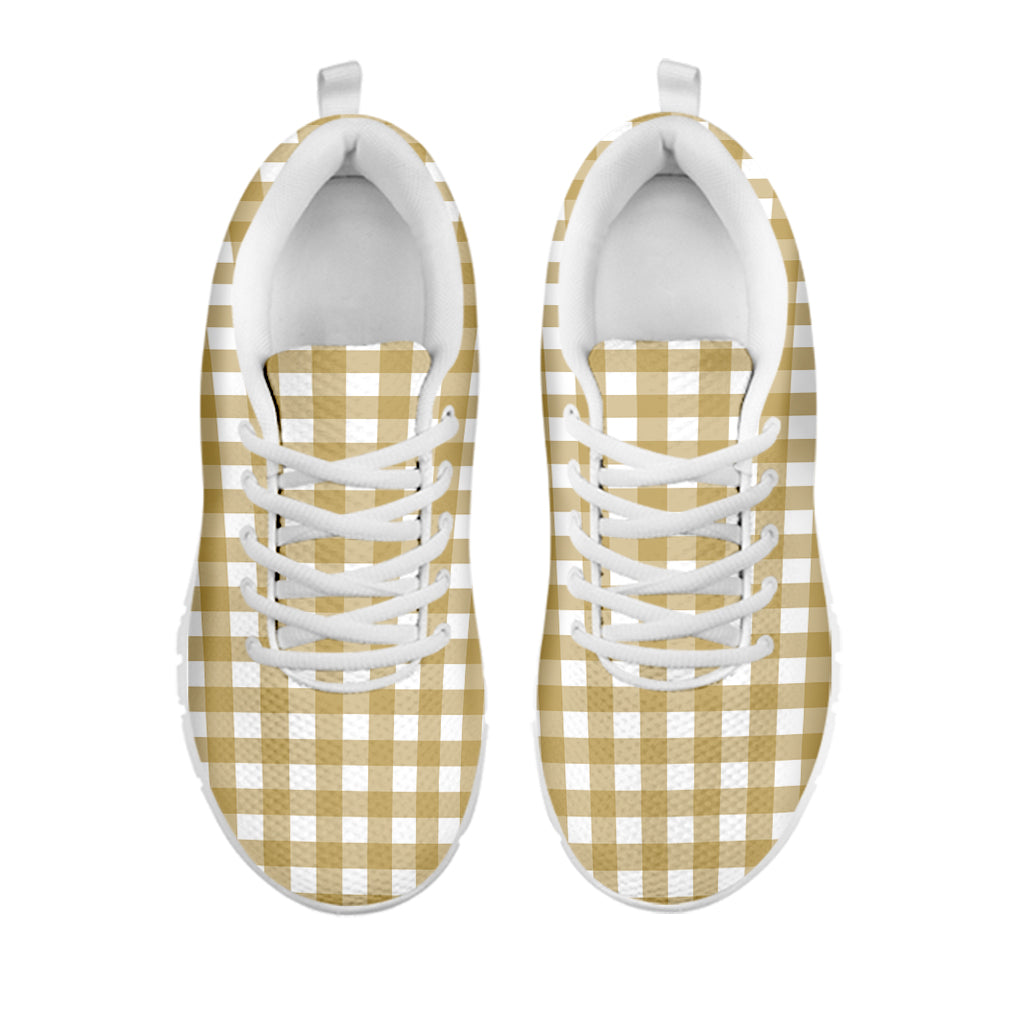 Beige And White Check Pattern Print White Sneakers