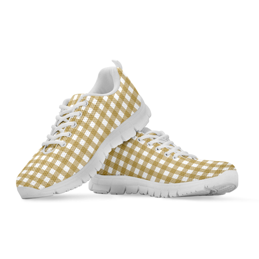 Beige And White Check Pattern Print White Sneakers