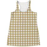 Beige And White Check Pattern Print Women's Racerback Tank Top