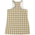 Beige And White Check Pattern Print Women's Racerback Tank Top