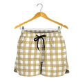 Beige And White Check Pattern Print Women's Shorts