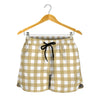 Beige And White Check Pattern Print Women's Shorts