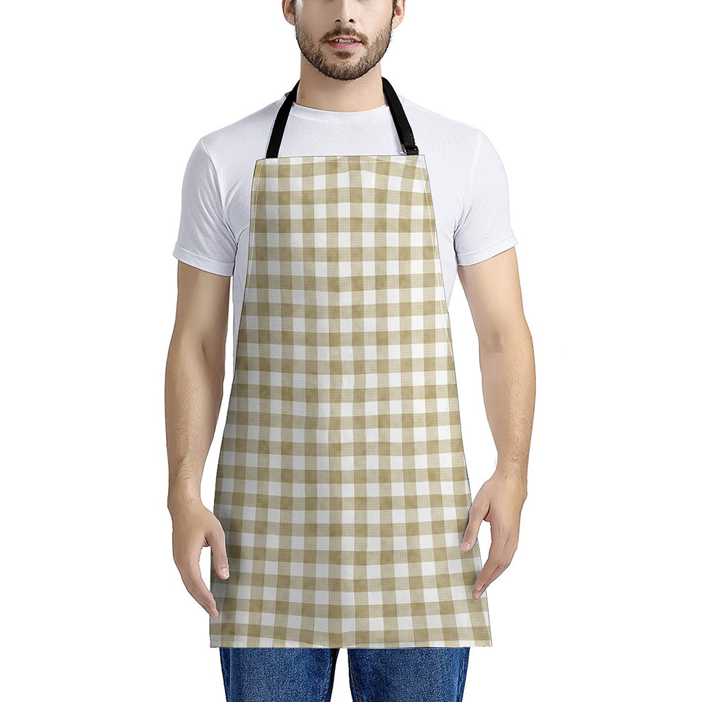 Beige And White Gingham Pattern Print Apron