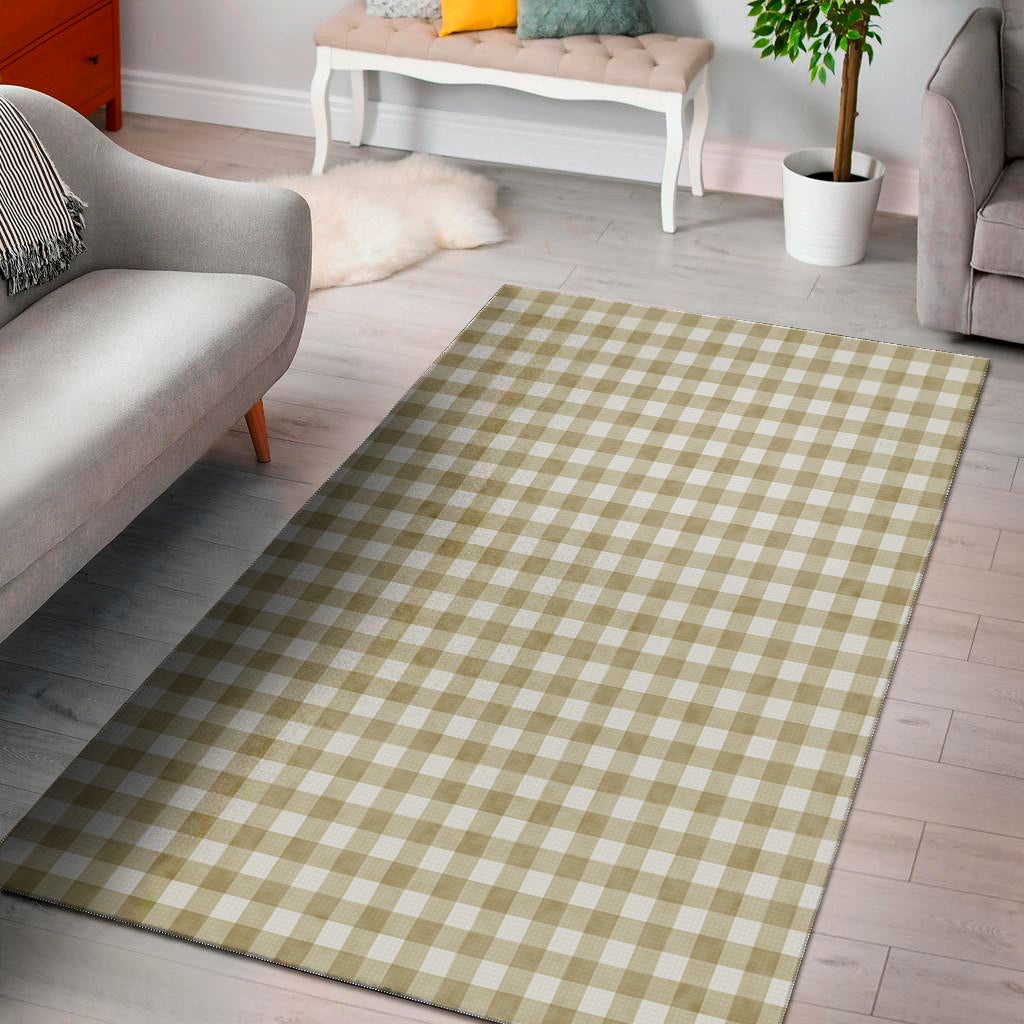 Beige And White Gingham Pattern Print Area Rug