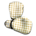 Beige And White Gingham Pattern Print Boxing Gloves