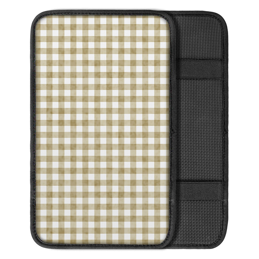 Beige And White Gingham Pattern Print Car Center Console Cover