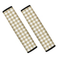 Beige And White Gingham Pattern Print Car Seat Belt Covers