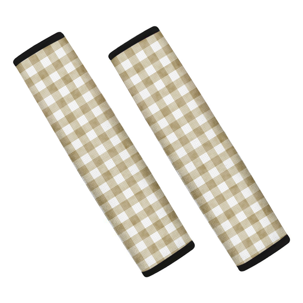 Beige And White Gingham Pattern Print Car Seat Belt Covers