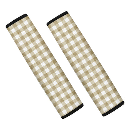 Beige And White Gingham Pattern Print Car Seat Belt Covers