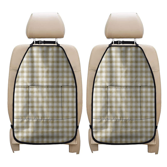 Beige And White Gingham Pattern Print Car Seat Organizers