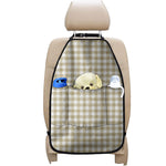 Beige And White Gingham Pattern Print Car Seat Organizers